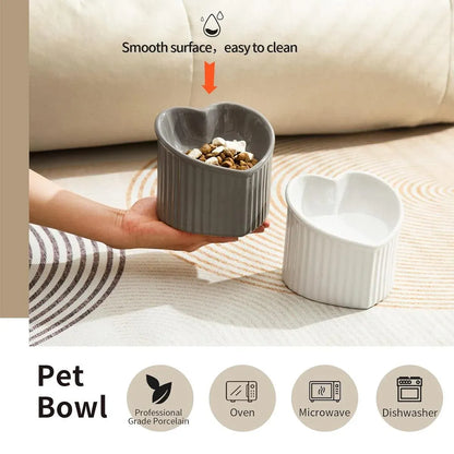 Love Shape Slanted Cat Bowl Ceramic Pet Bowl for Cats Food Water Feeding Dish - Green