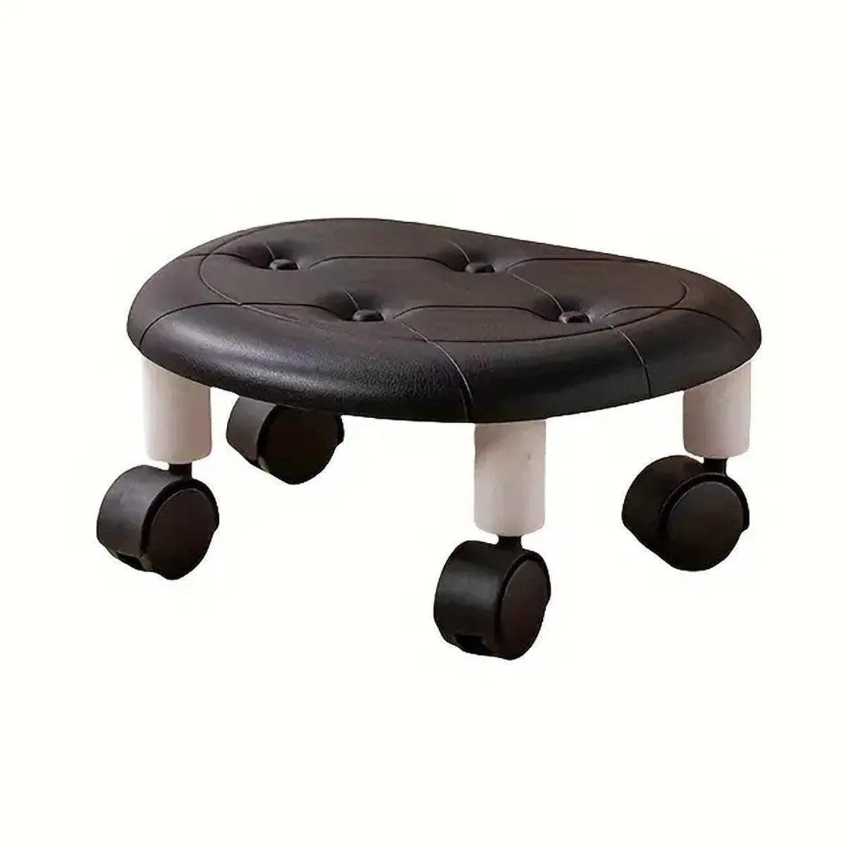 Imitation Leather Low Stool with Wheels Modern Bedroom Living Room Plastic Bench - Black