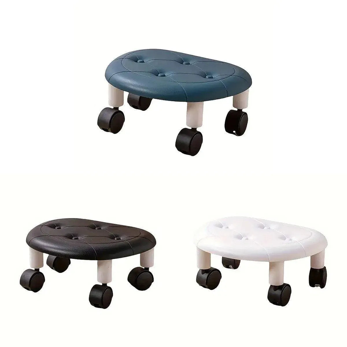 Imitation Leather Low Stool with Wheels Modern Bedroom Living Room Plastic Bench - Black
