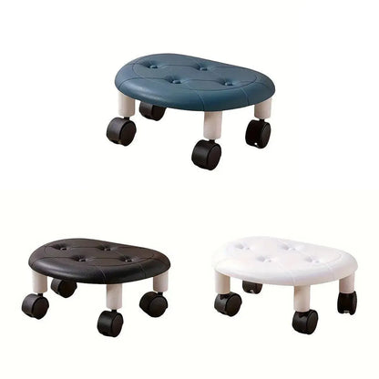 Imitation Leather Low Stool with Wheels Modern Bedroom Living Room Plastic Bench - Black
