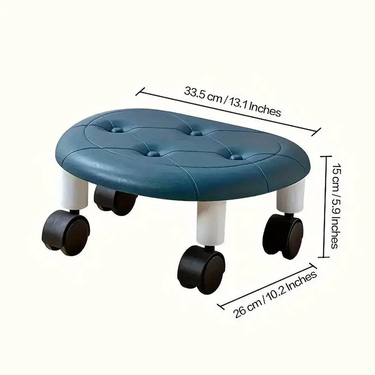 Imitation Leather Low Stool with Wheels Modern Bedroom Living Room Plastic Bench - Black