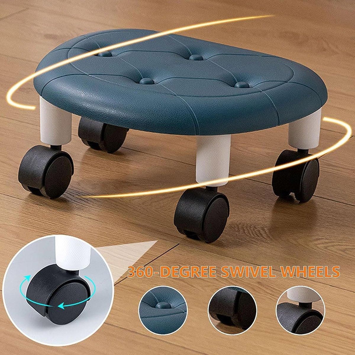 Imitation Leather Low Stool with Wheels Modern Bedroom Living Room Plastic Bench - Black