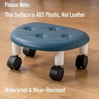 Imitation Leather Low Stool with Wheels Modern Bedroom Living Room Plastic Bench - Black