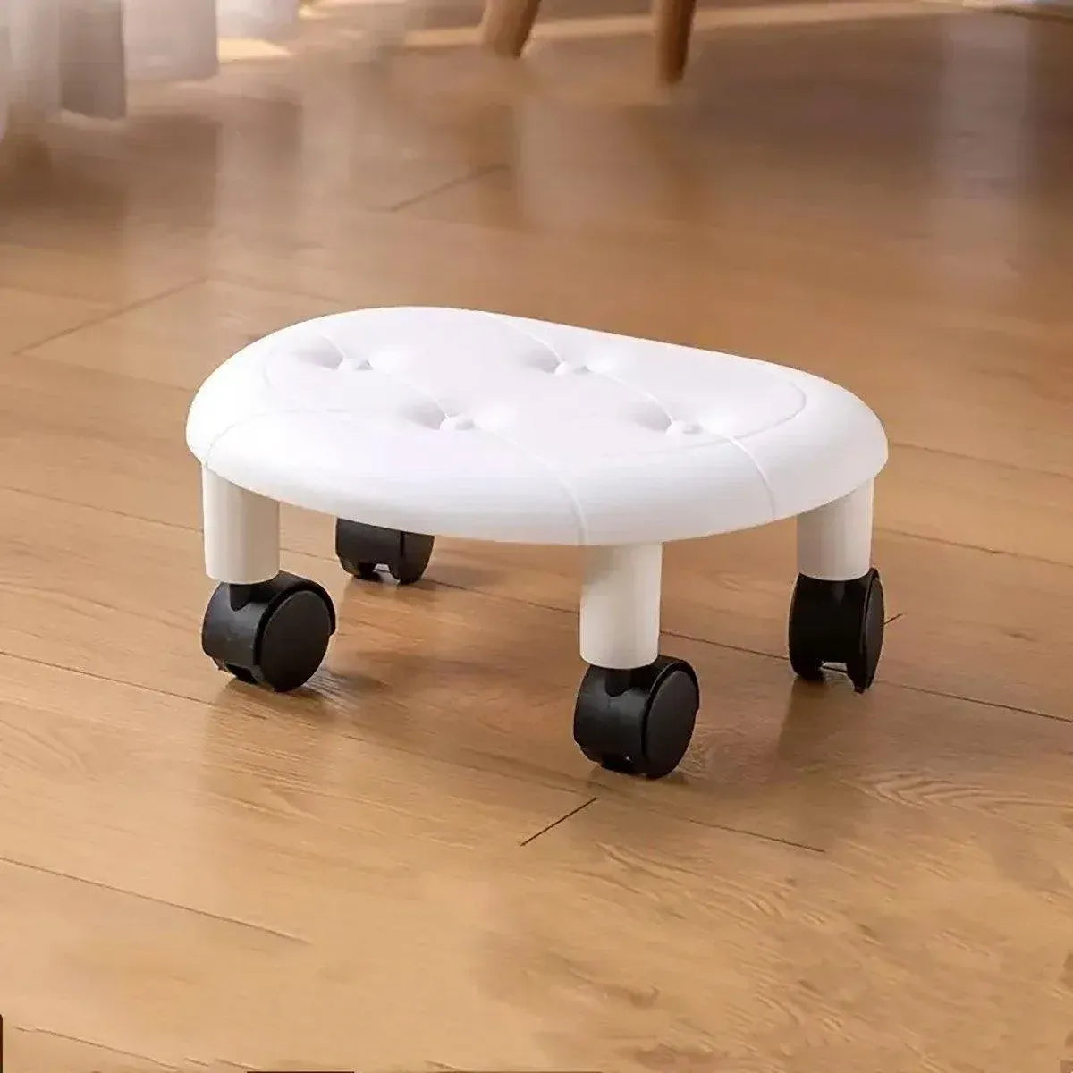Imitation Leather Low Stool with Wheels Modern Bedroom Living Room Plastic Bench - Black