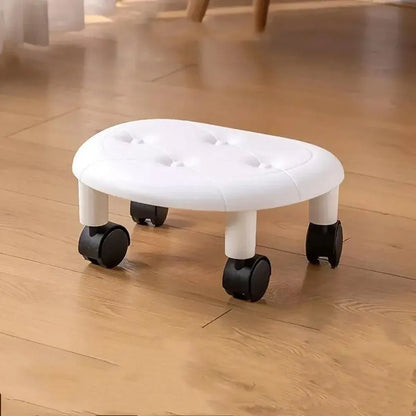 Imitation Leather Low Stool with Wheels Modern Bedroom Living Room Plastic Bench - Black