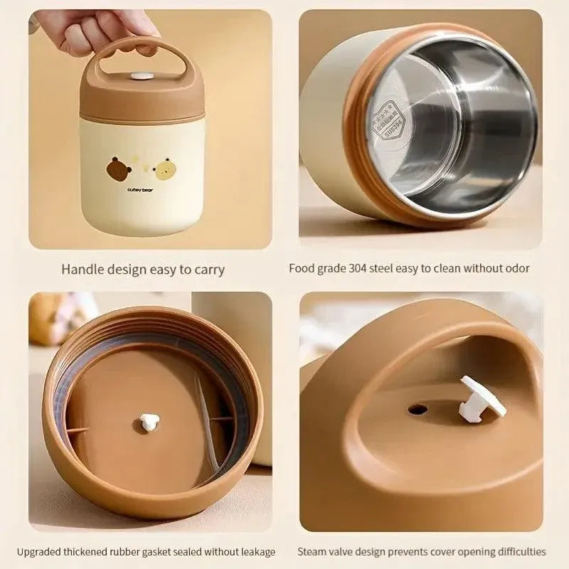460ml Bear Insulated Soup Container Portable Box Breakfast Food Storage Box