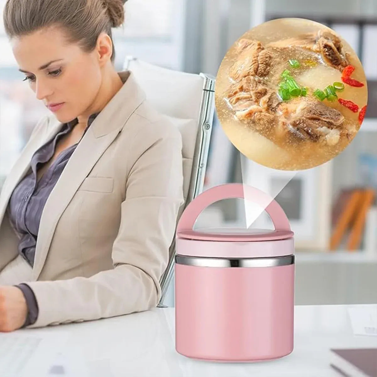 1L Large Capacity Stainless Steel Insulated Lunch Box Food Container Durable - Pink
