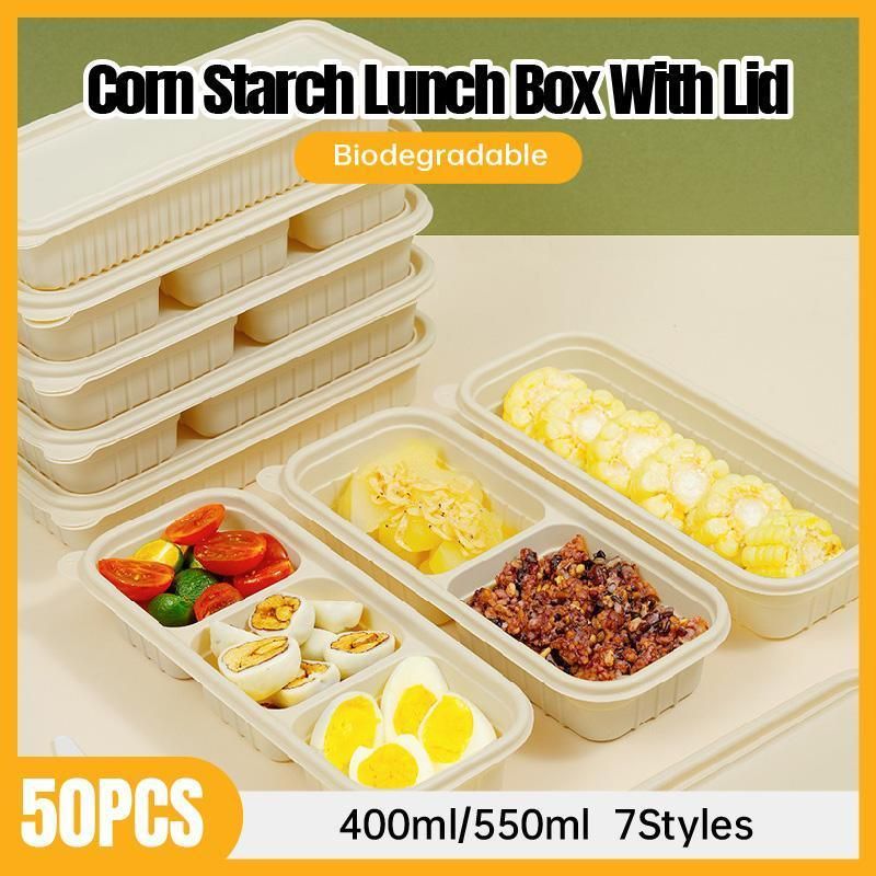 Corn Starch Meal Prep Containers Lids Durable Multi Compartment - C2A