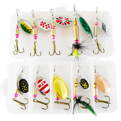 Lure Bait Composite Rotating Spoon 3.5-8g Feather Hook Metal Artificial Lure