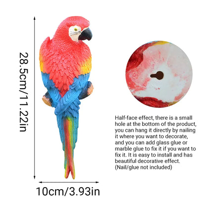 Simulated Half Parrot Tree Hanging Wall Decoration Durable for Home Garden Use - Red-Red