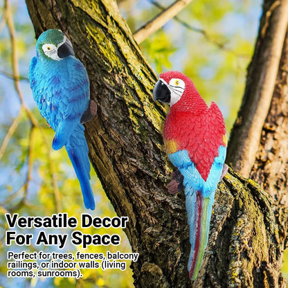 Simulated Half Parrot Tree Hanging Wall Decoration Durable for Home Garden Use - Red-Red