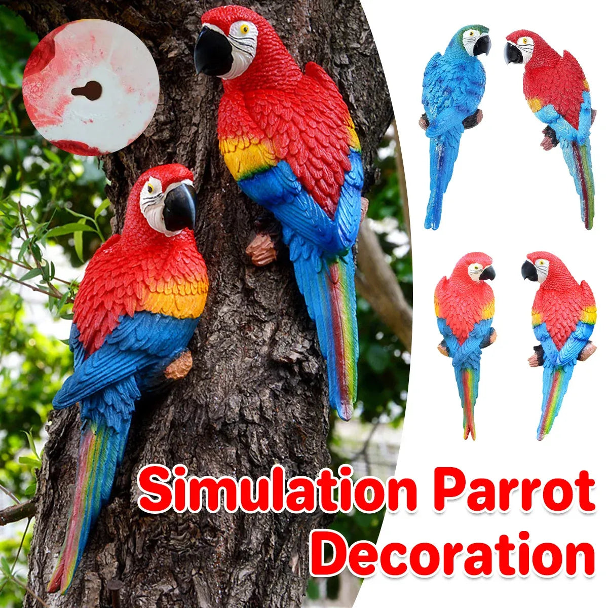 Simulated Half Parrot Tree Hanging Wall Decoration Durable for Home Garden Use - Red-Red