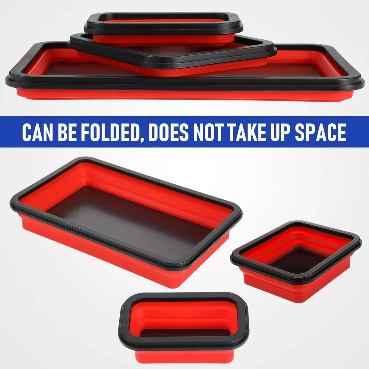 3PCS Foldable Metal Parts Tray Set Silicone Tool Organizer for Garage Repair