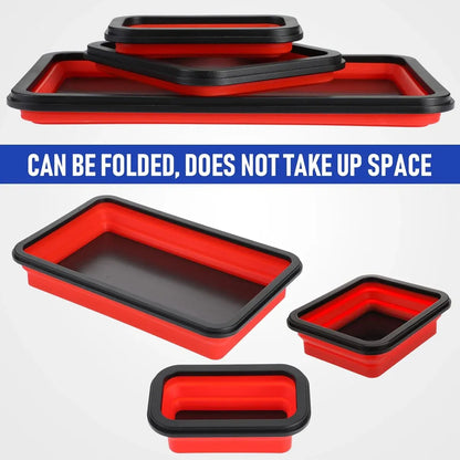 3PCS Foldable Metal Parts Tray Set Silicone Tool Organizer for Garage Repair