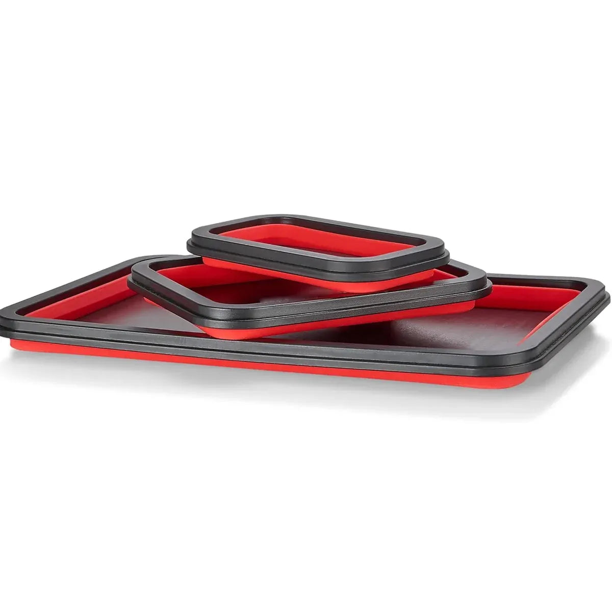 3PCS Foldable Metal Parts Tray Set Silicone Tool Organizer for Garage Repair