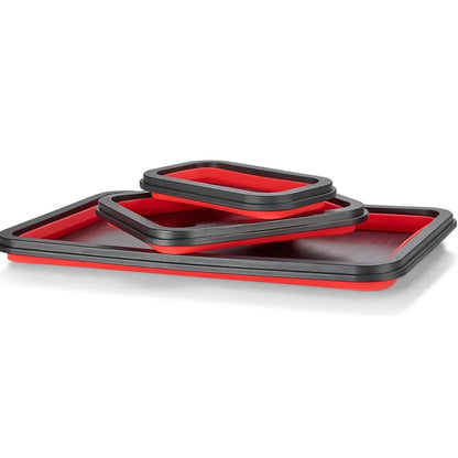 3PCS Foldable Metal Parts Tray Set Silicone Tool Organizer for Garage Repair