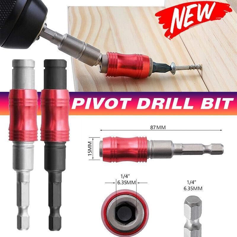 Pivot Drill Bit Holder Steel Impact Swivel Screw Adapter for Quick Bit Changes - Red Silver