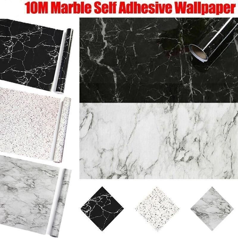 10M Marble Self-Adhesive PVC Wall Sticker Wallpaper Decor - White Marble-B