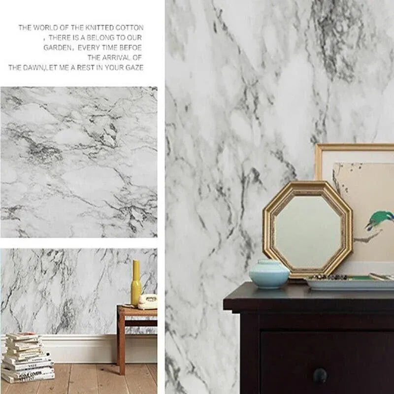 10M Marble Self-Adhesive PVC Wall Sticker Wallpaper Decor - White Marble-B