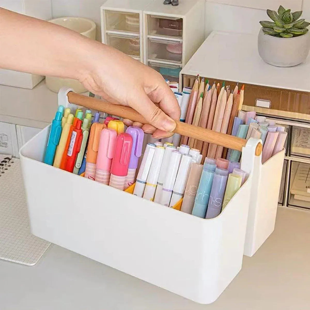 Portable Desktop Marker Pen and Stationery Storage Box Compartment Organizer