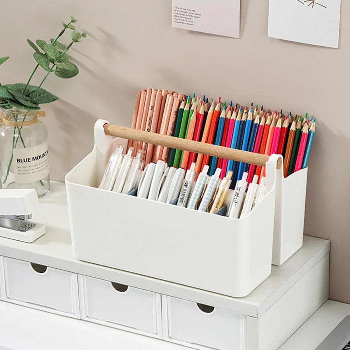 Portable Desktop Marker Pen and Stationery Storage Box Compartment Organizer