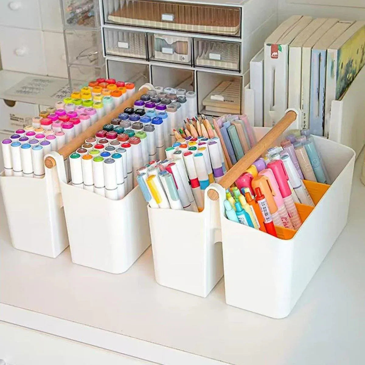 Portable Desktop Marker Pen and Stationery Storage Box Compartment Organizer