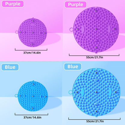 37/55cm Soft Silicone Circular Foot Mat with Textured Surface - Blue-55cm
