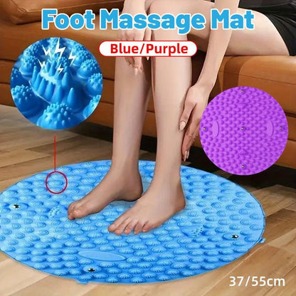 37/55cm Soft Silicone Circular Foot Mat with Textured Surface - Blue-55cm