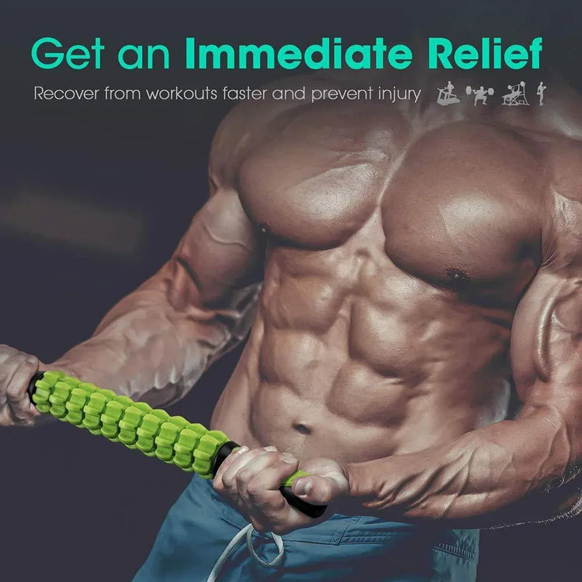 Muscle Roller Stick Full Body Fitness Massage Tool for Home and Gym Use - Green