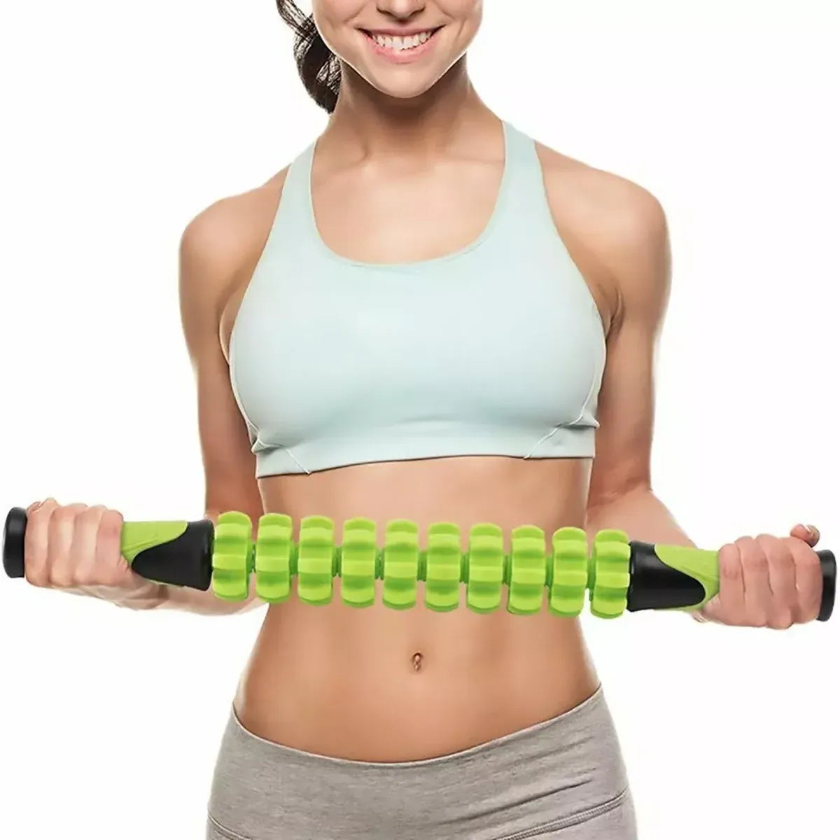 Muscle Roller Stick Full Body Fitness Massage Tool for Home and Gym Use - Green