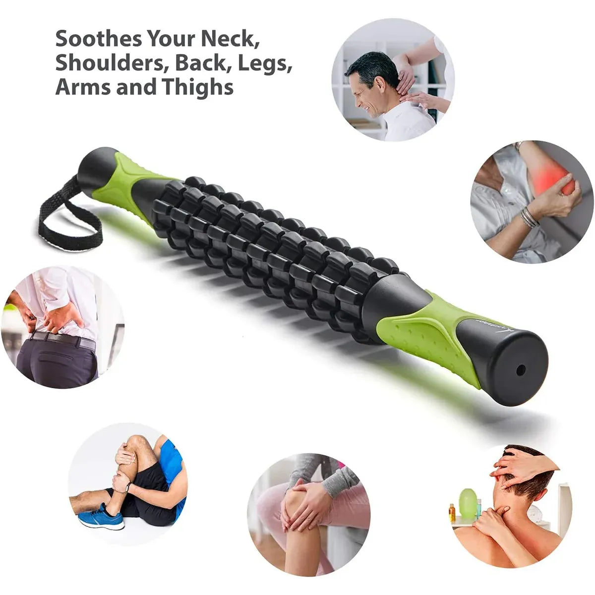Muscle Roller Stick Full Body Fitness Massage Tool for Home and Gym Use - Green