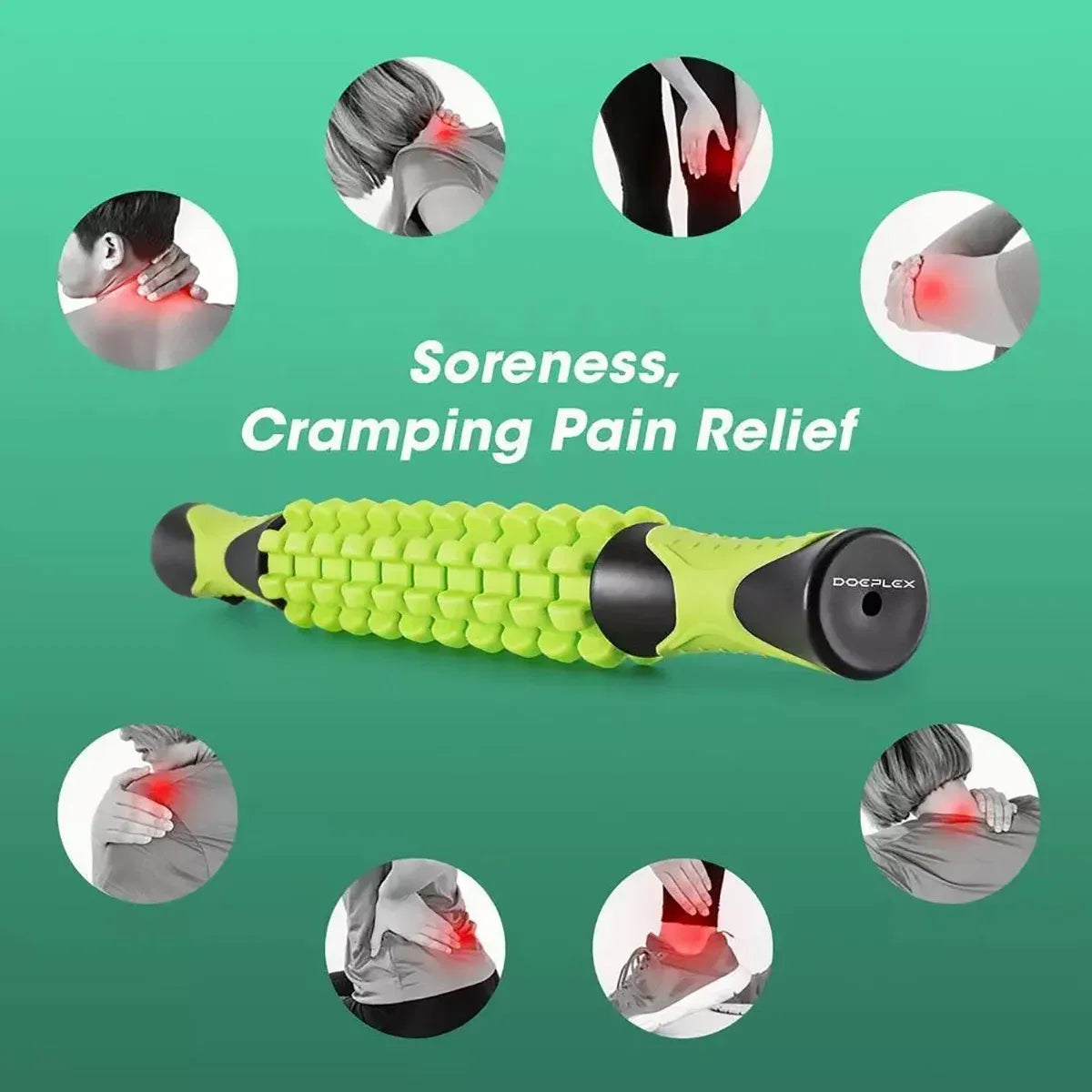 Muscle Roller Stick Full Body Fitness Massage Tool for Home and Gym Use - Green
