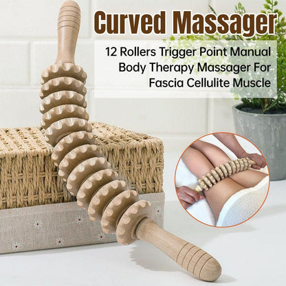 Wooden 12Roller Massage Stick Meridian Therapy Neck Back Thigh Muscle Relaxation