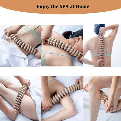 Wooden 12Roller Massage Stick Meridian Therapy Neck Back Thigh Muscle Relaxation
