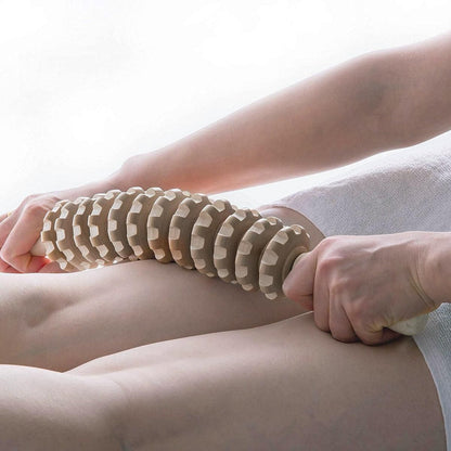 Wooden 12Roller Massage Stick Meridian Therapy Neck Back Thigh Muscle Relaxation