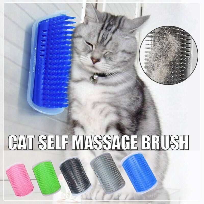 Pet Cat Self Massage Brush Comb Scratcher Wall Corner Self Groomer Grooming Toys - Blue
