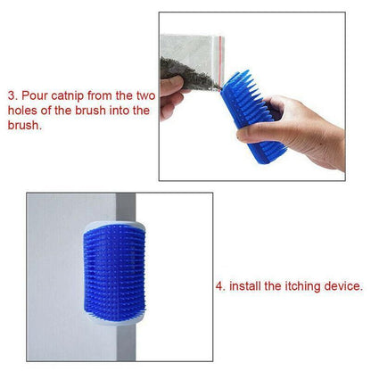 Pet Cat Self Massage Brush Comb Scratcher Wall Corner Self Groomer Grooming Toys - Blue