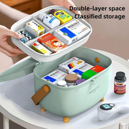 2 Layer Portable First Aid Kit Emergency Medicine Chest Organizer Storage Box - Blue