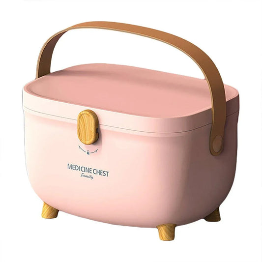 2 Layer Portable First Aid Kit Emergency Medicine Chest Organizer Storage Box - Pink