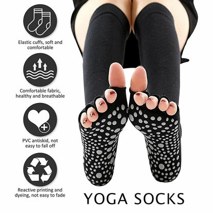 Women Long Massage Pilates Socks Yoga Socks Non Slip Socks Medium Open - Medium Open Toe Black