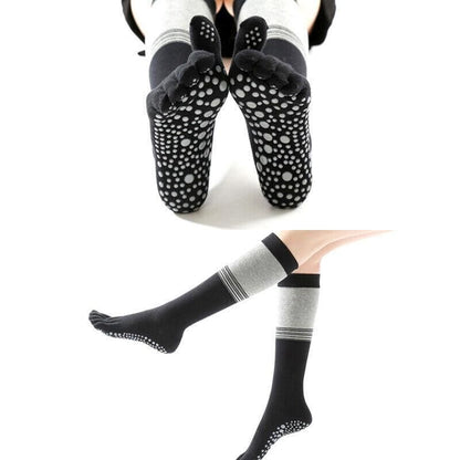 Women Long Massage Pilates Socks Yoga Socks Non Slip Socks Medium Open - Medium Open Toe Black