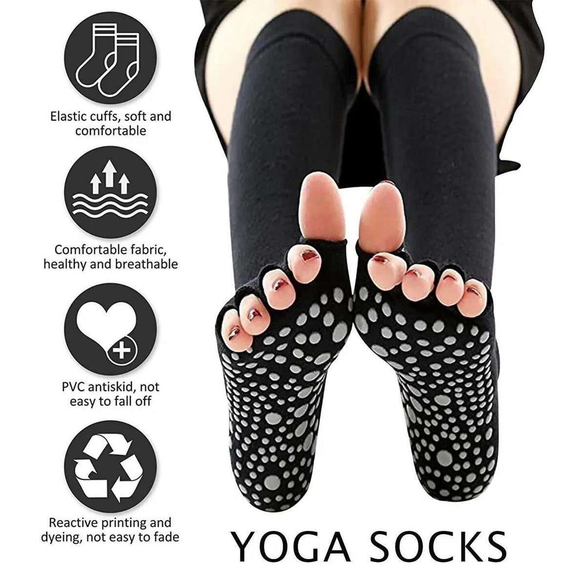 Women Long Massage Pilates Socks Yoga Socks Non Slip Socks Medium Open - Medium Open Toe Dark Gray