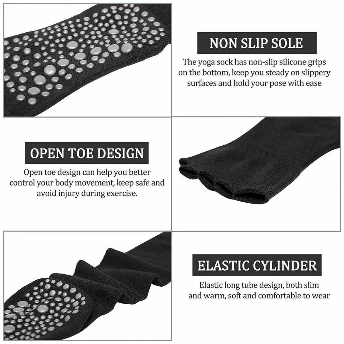 Women Long Massage Pilates Socks Yoga Socks Non Slip Socks Medium Open - Medium Open Toe Dark Gray