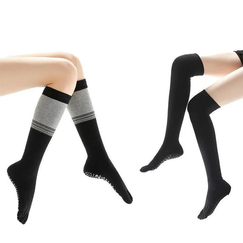 Women Long Massage Pilates Socks Yoga Socks Non Slip Socks Medium Open - Medium Open Toe Dark Red