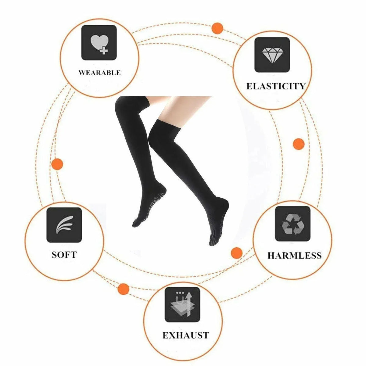 Women Long Massage Pilates Socks Yoga Socks Non Slip Socks Medium Open - Medium Open Toe Dark Red