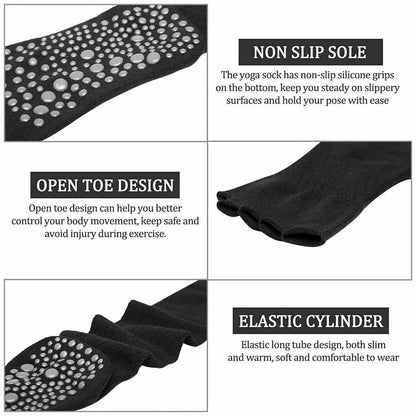 Women Long Massage Pilates Socks Yoga Socks Non Slip Socks Medium Open - Medium Open Toe Dark Red