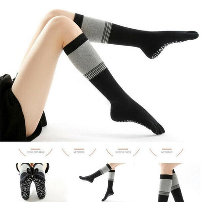 Women Long Massage Pilates Socks Yoga Socks Non Slip Socks Medium Open - Medium Open Toe Dark Red