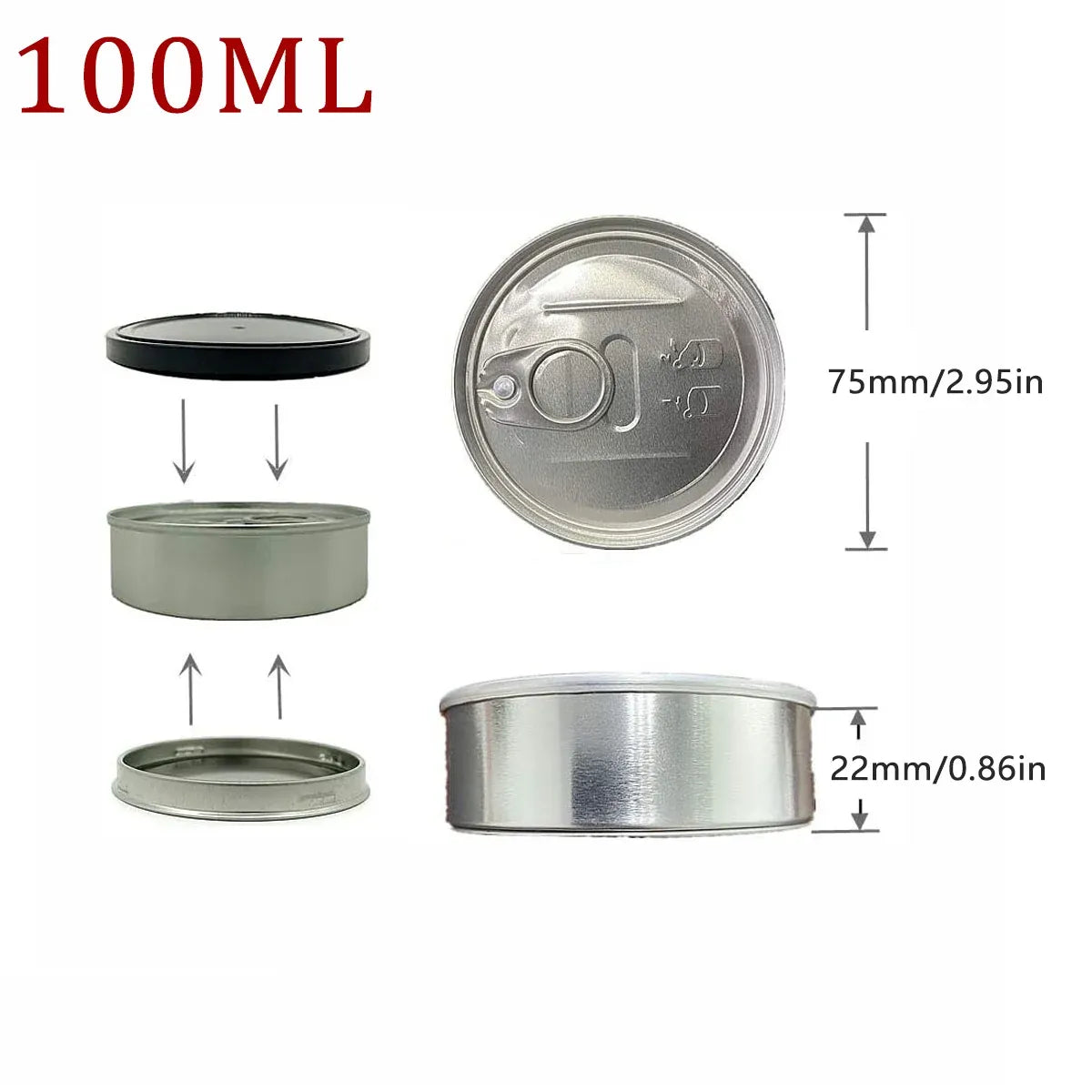Round Tin Storage Box 100ml Easy Pull Lid Metal Container 10pcs Small Parts