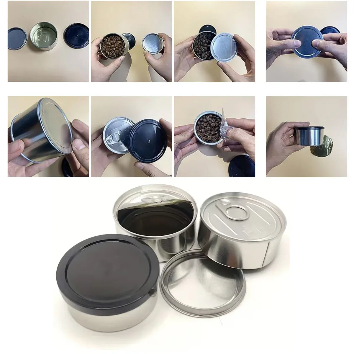 Round Tin Storage Box 100ml Easy Pull Lid Metal Container 10pcs Small Parts