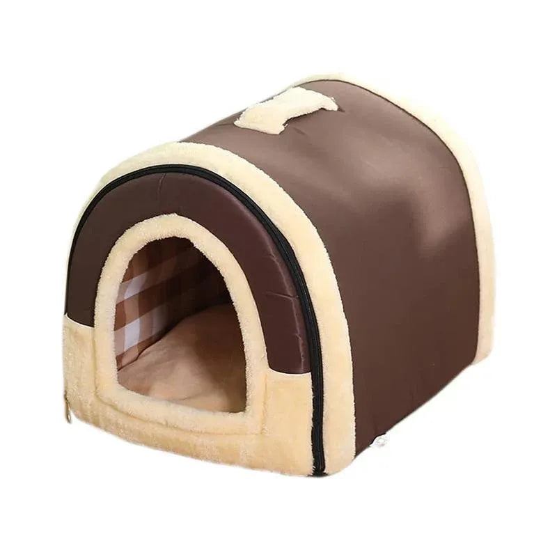 S Size Pet House Kennel Soft Igloo Beds Cave Cat Puppy Bed Warm Cushion Fold - Brown
